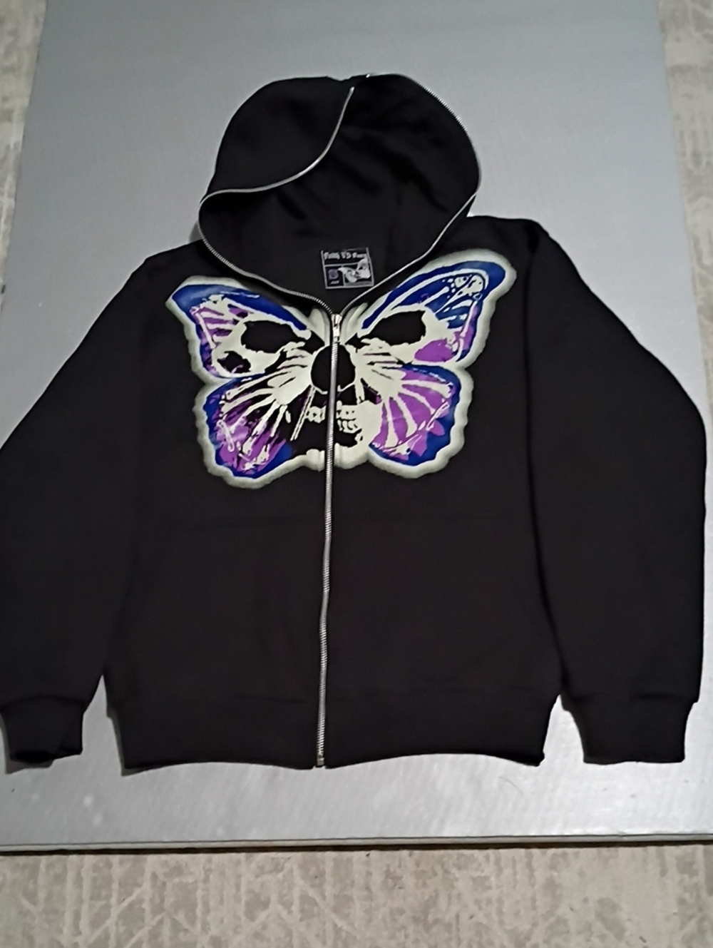 Faith Vs Furry S Black Zip Hoodie with Purple Butterfly/Lion/Tiger Graphic.